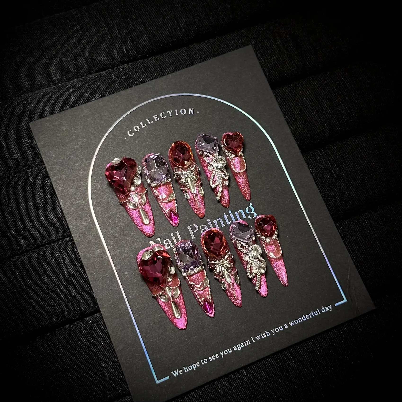 High-grade Winter New Year Rose Red Cat Eye Hand-worn Nail Tip