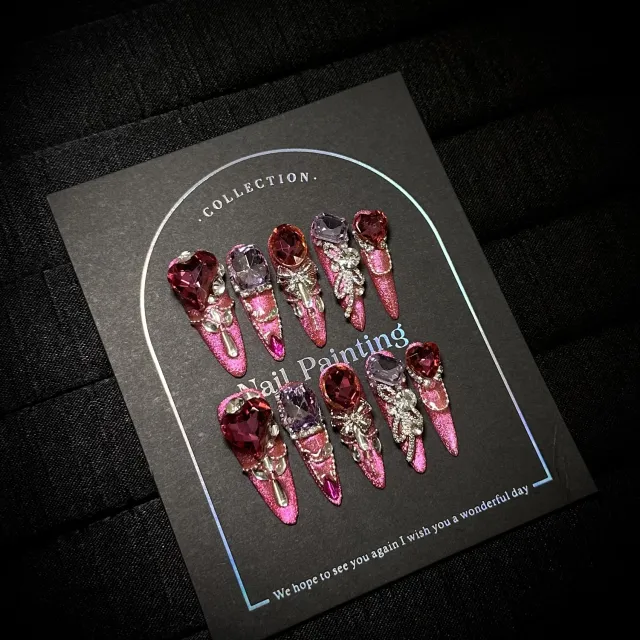 High grade Winter New Year Rose Red Cat Eye Hand worn Nail Tip Carat Powder Dai - Shop at LoveMi
