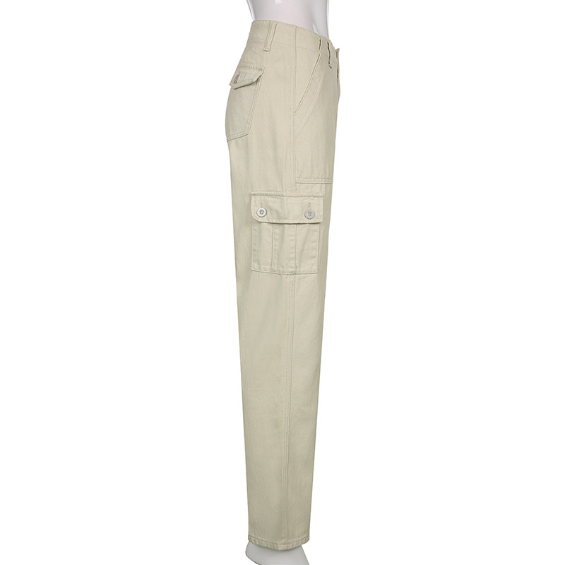 Title 14, Damen lockere Khaki Hose mit hohem Bund und dra...