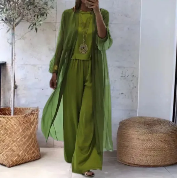 European And American Elegant Solid Color Three-piece Women's Clothing - Green