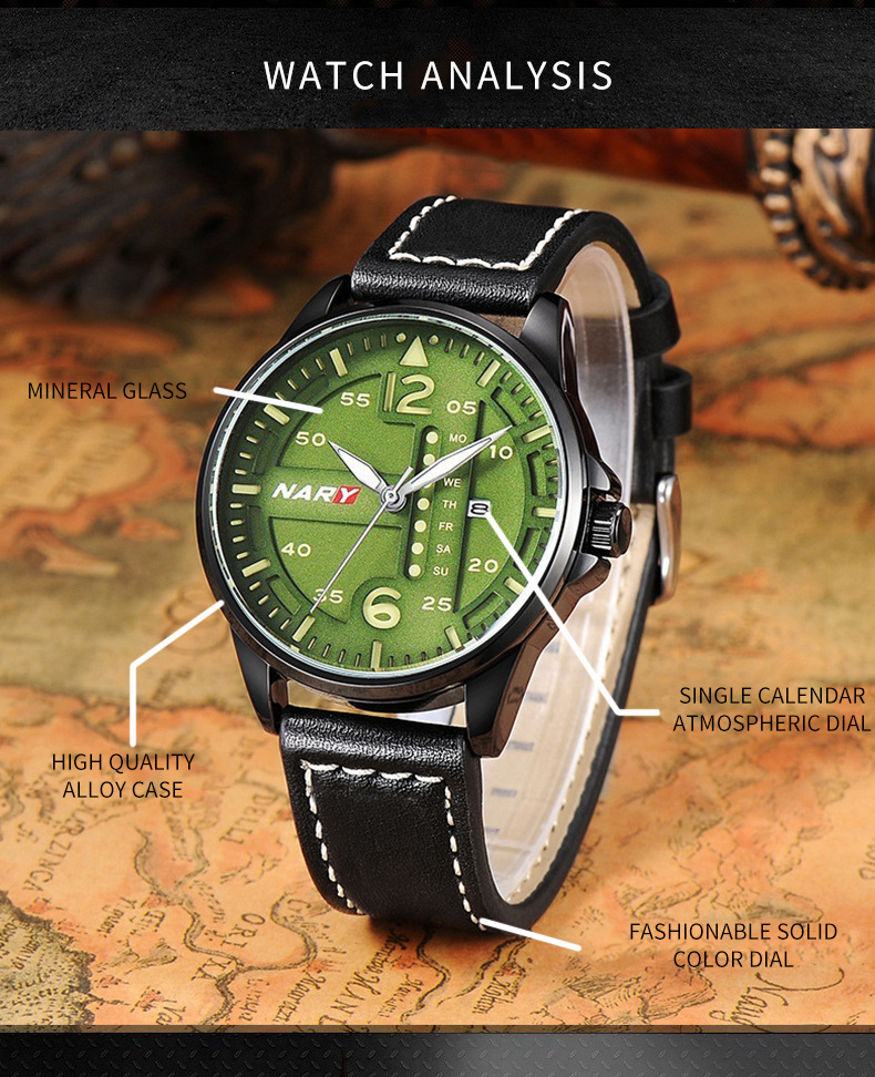 men quartz watch mineral glass dial reflection detail