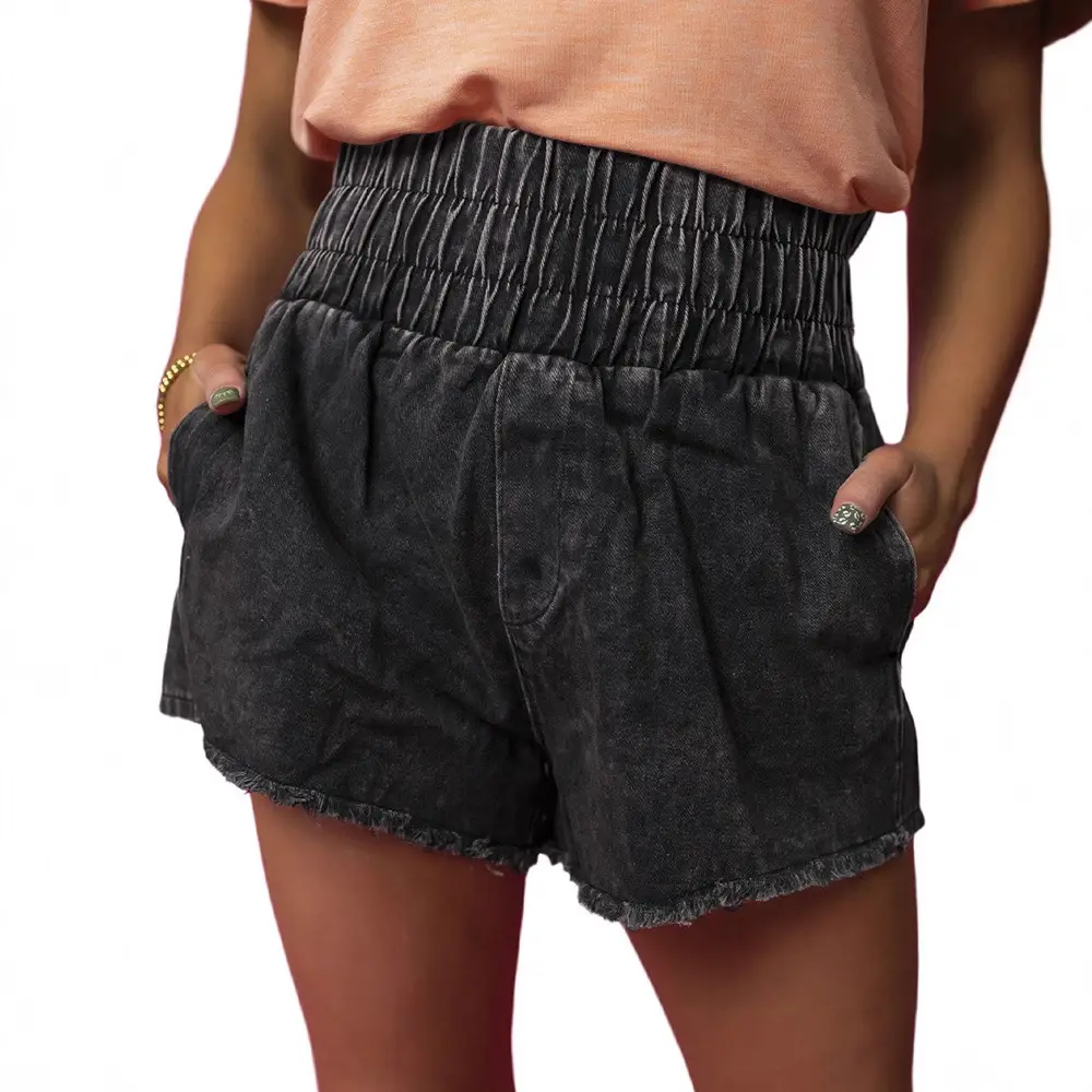 European And American-style Versatile Fringed Denim Shorts