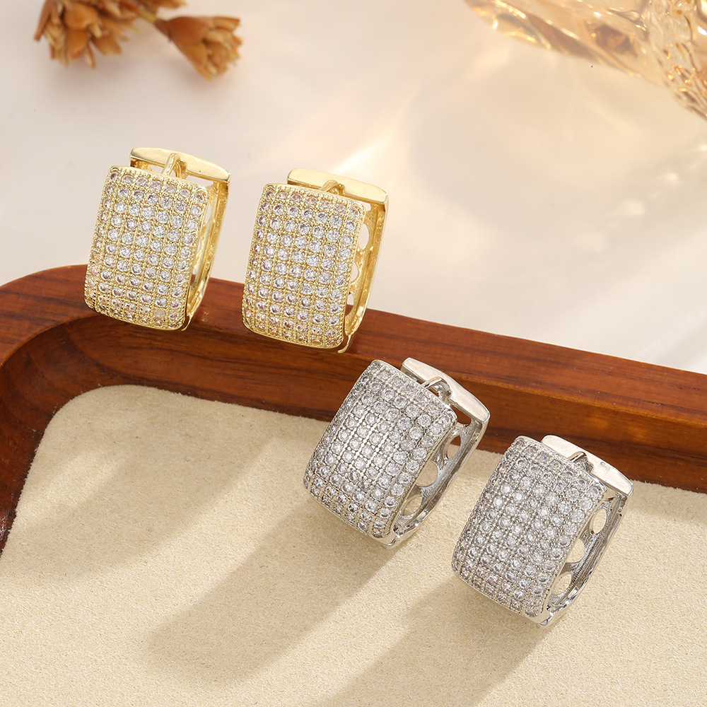 Zircon High-end Square Stud Earrings Fully With Diamonds