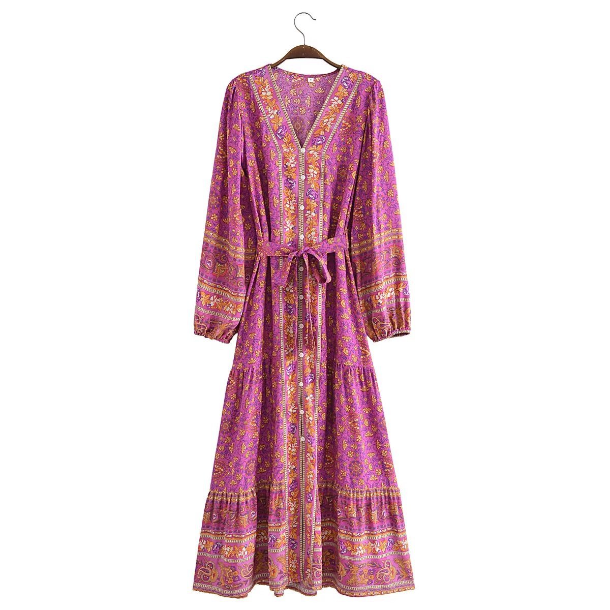 Cotton Princess-Sleeve Long Dress, picture 8 of 9