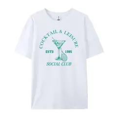 Cocktail Leisure Retro Graphic Tees Women Vintage Tennis Spo - White - View 1