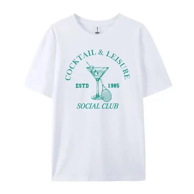 Cocktail Leisure Retro Graphic Tees Women Vintage Tennis Spo White - Shop at LoveMi