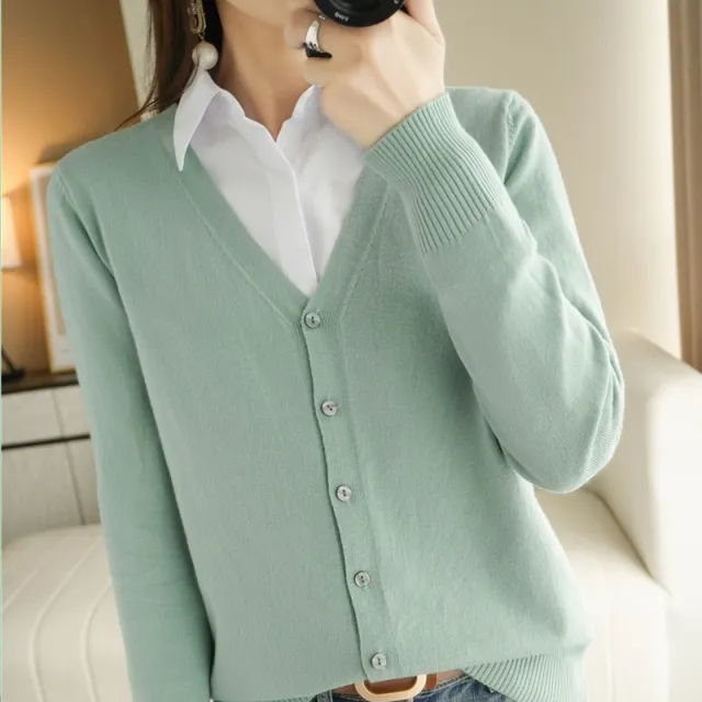 Spring And Summer New V neck Cardigan Loose Plus Size Women's Clothing Green - Shop at LoveMi