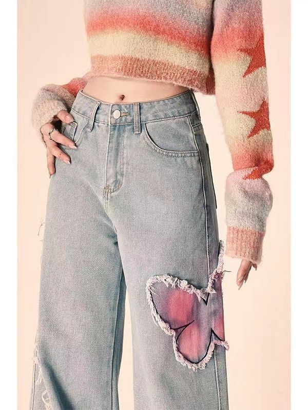 Tie-dyed Butterfly Slightly Spicy Jeans High Waist Slimming - Image 9