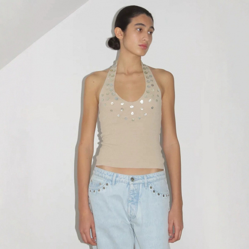 Decorative Threaded Knit Halterneck Vest Top