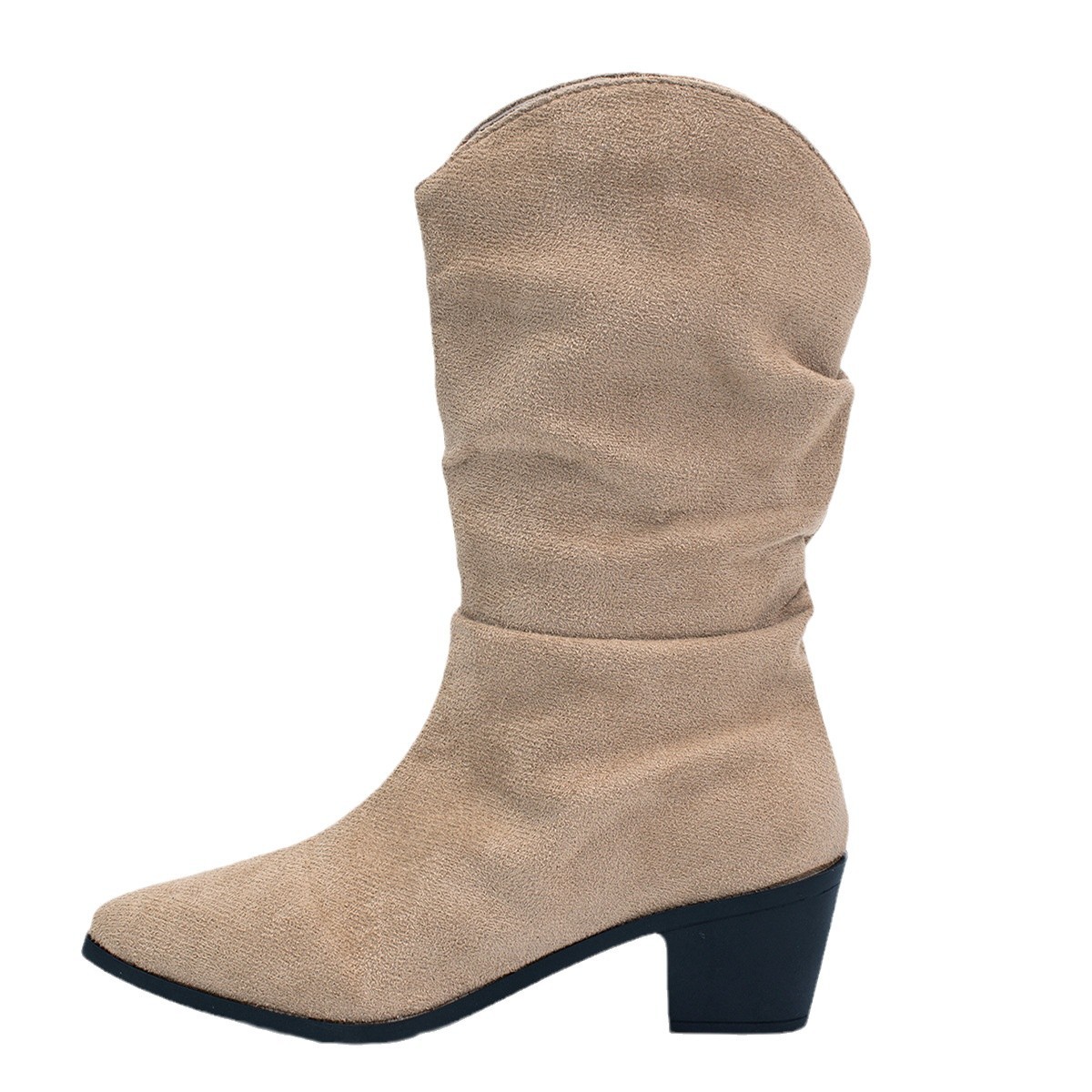 New Chunky Heel Pointed Toe Denim Midcalf Boots