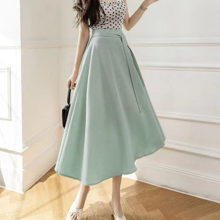 Light Green A-Line Skirt Draping Large Hem