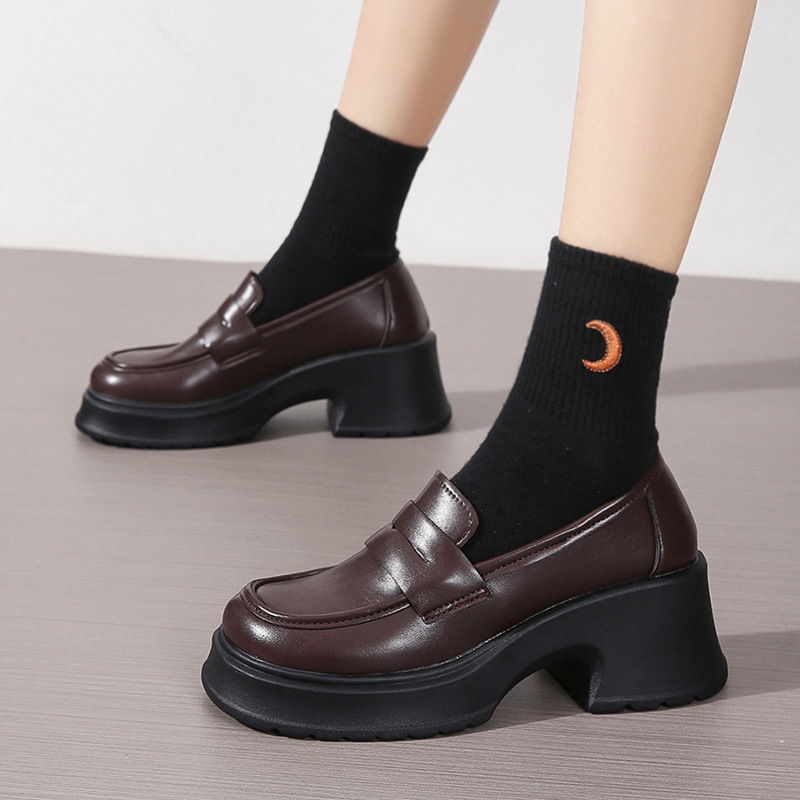 Womens Stylish Comfortable Plus-size Solid-color Thick-soled Chunky-heel Shoes