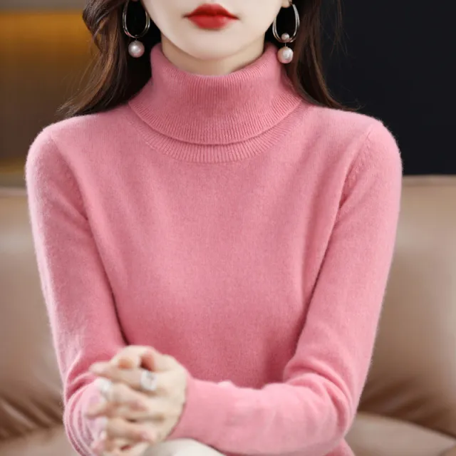 Lapel Sweater Women's Autumn And Winter Women's Solid Color Turtleneck Knitting Bottoming Shirt Sweater Leather Pink - Shop at LoveMi