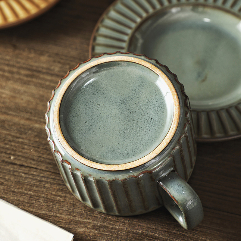 Vintage Aged-look Ceramic Coffee Mug With Kiln-shift Vertical Stripes