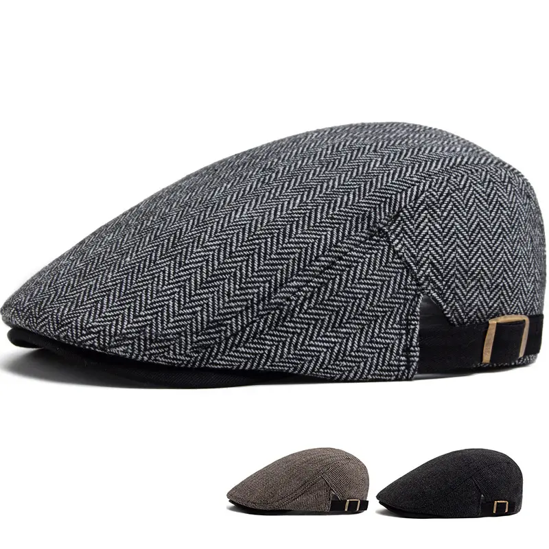 Mens Retro Herringbone Peaked Cap