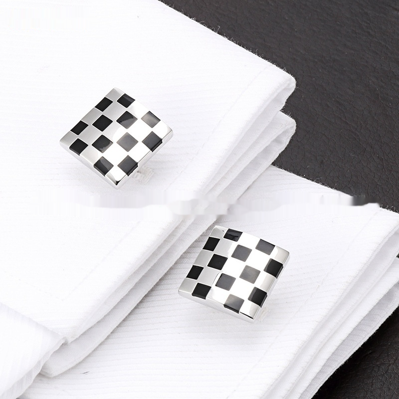 Men’s Business Shirt French Plaid Enamel Cufflinks