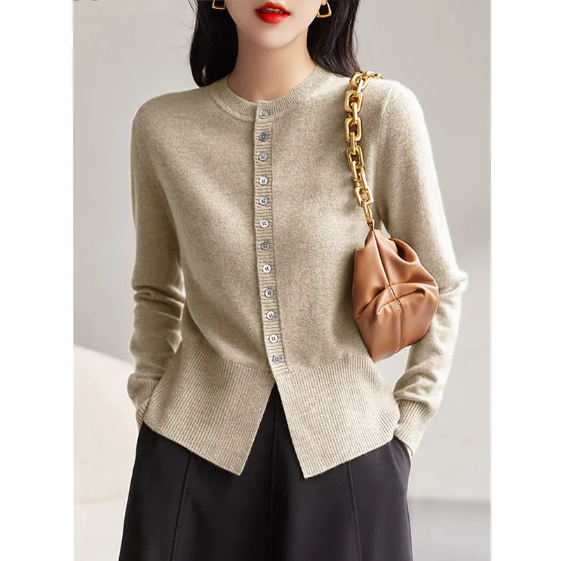 Spring And Autumn Slim Fit Slimming Cashmere Sweater Cardigan - Khaki