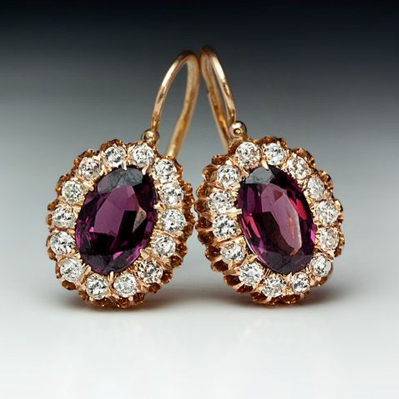 Purple Gemstone Oval Ear Hanging Earrings
