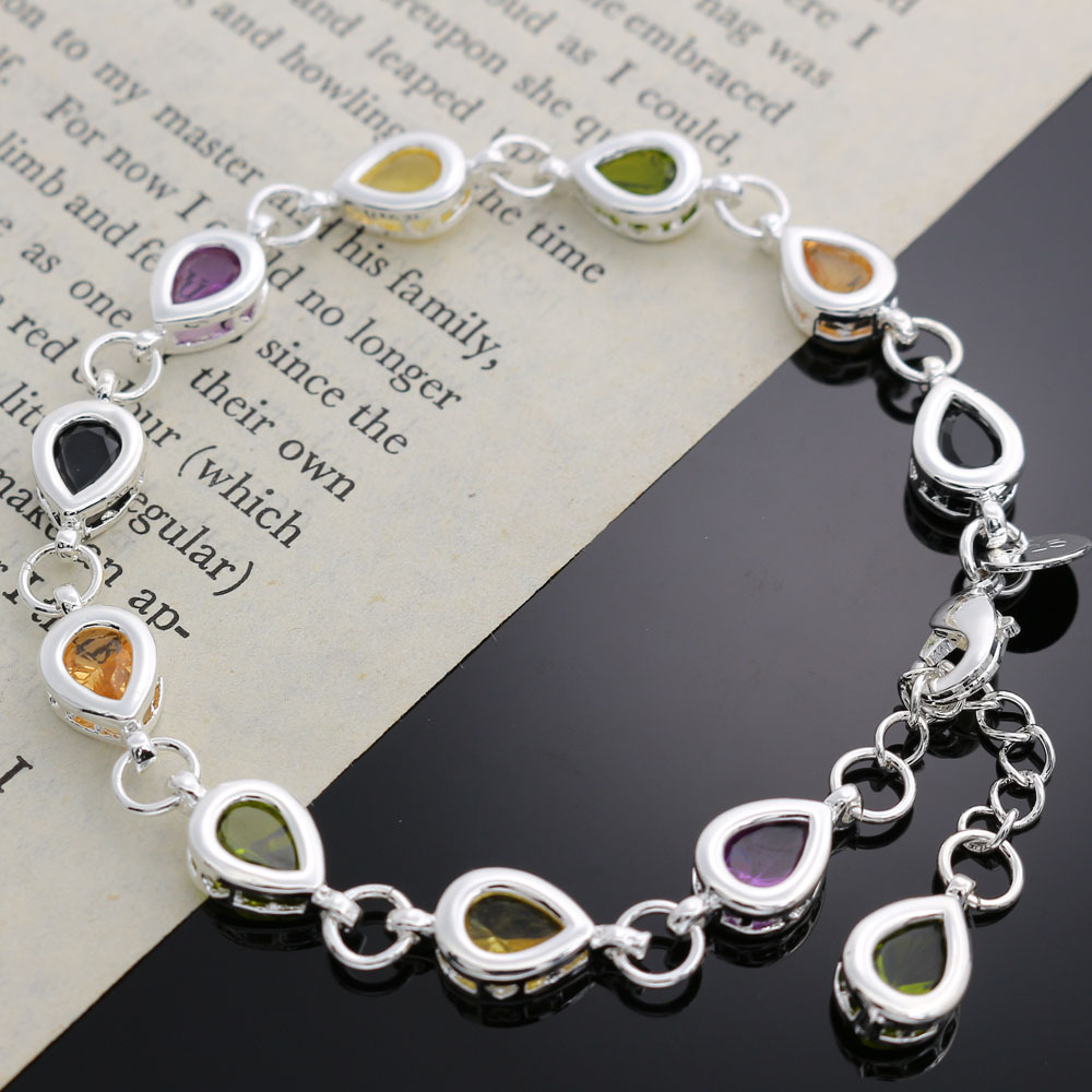 925 Silver Colored Stone Zircon Water Droplet Women's Bracelet