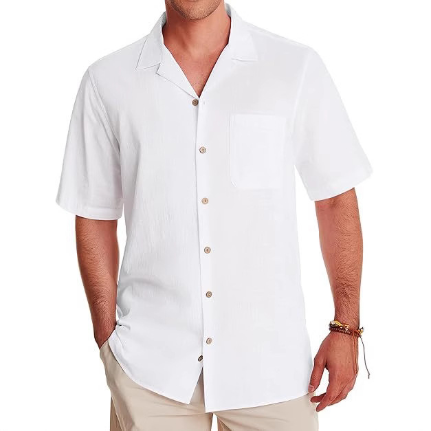 Men's Casual Cotton And Linen Short Sleeve Shirt