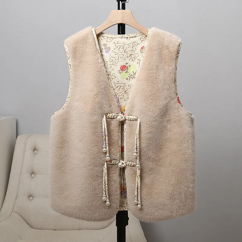 Double-sided Retro Buckle For Women Mink Fur Vest - Brown