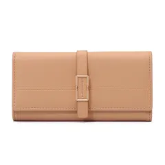 Long Metal Buckle Simple Tri-fold Clutch - Yellow - View 1