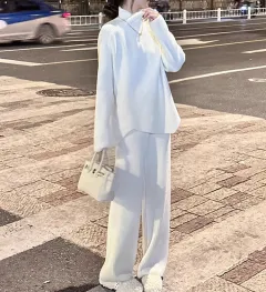 Turtleneck Knitting Suit Women's Autumn And Winter New Loose Thick Two-piece Set - Beige - View 1