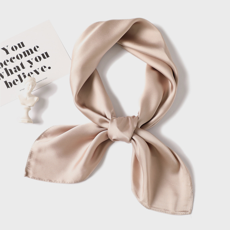 Simple Solid Color Silk-like Hair-tied Scarf