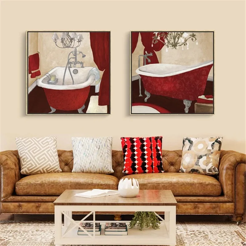 Modern Retro Bathroom Canvas Painting Mural Poster Wall – image 4