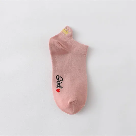 Women's Heel Crown Embroidered Combed Cotton Low Top Low Cut Socks Boat Socks Pink - Shop at LoveMi