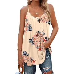 Women's Casual Summer Pleated Round Neck Keyhole Loose Top - Flower Colour 2-3Xl - View 1