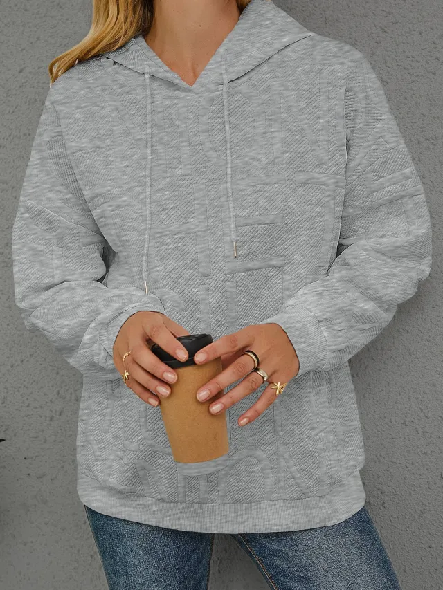 Loose Fashion Three dimensional Printing Long Sleeve Pullover Hoodie Women Gray - Shop at LoveMi