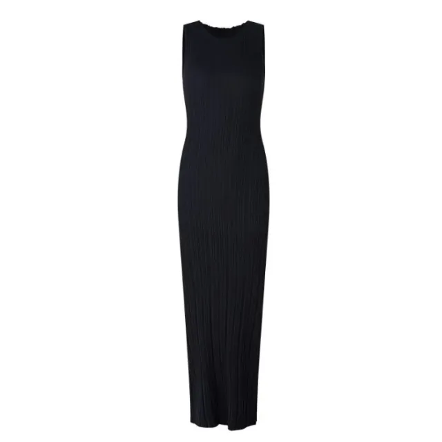 Retro Sleeveless Knitted Vest Women's Waist Cinching Slimming Sheath Dress Black - Shop at LoveMi