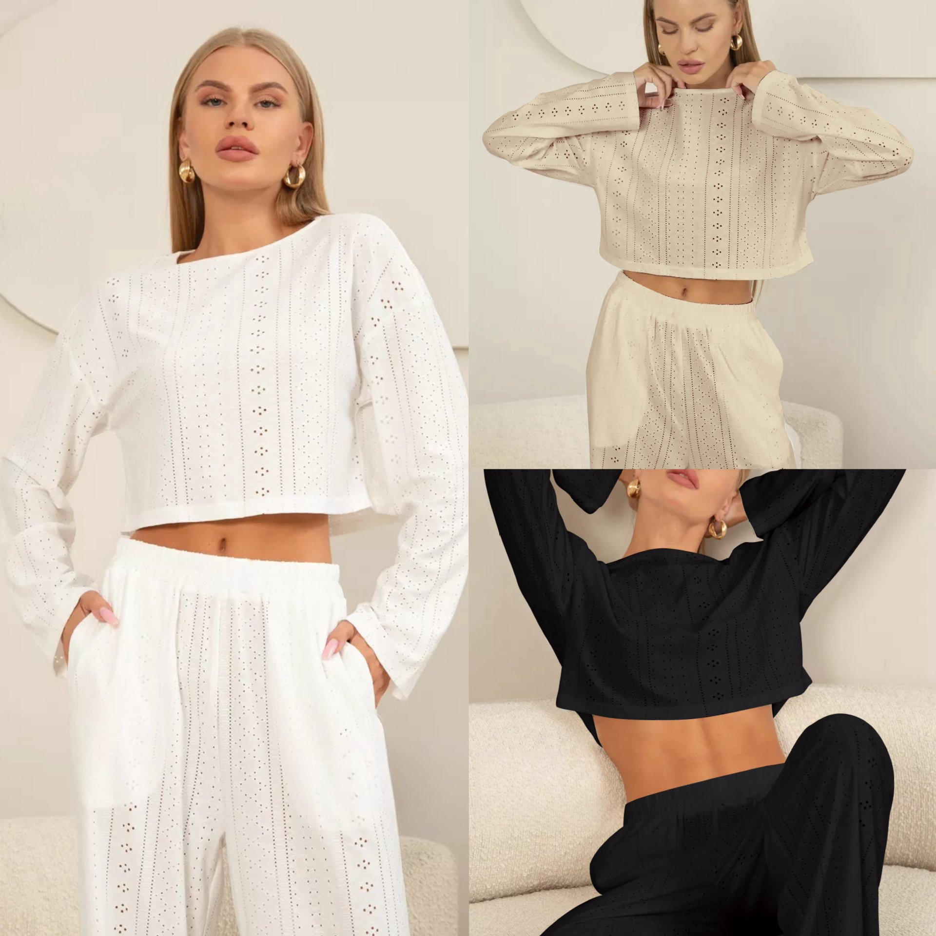 Women's Suit Fashion Simple Style Slim-fitting Loose Pullover Long Sleeve Trousers