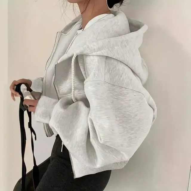 Simple Temperament Hoodie With Drawstrings Design Sense Loose Long Sleeve Sweatershirt Cardigan Coat Beige - Shop at LoveMi