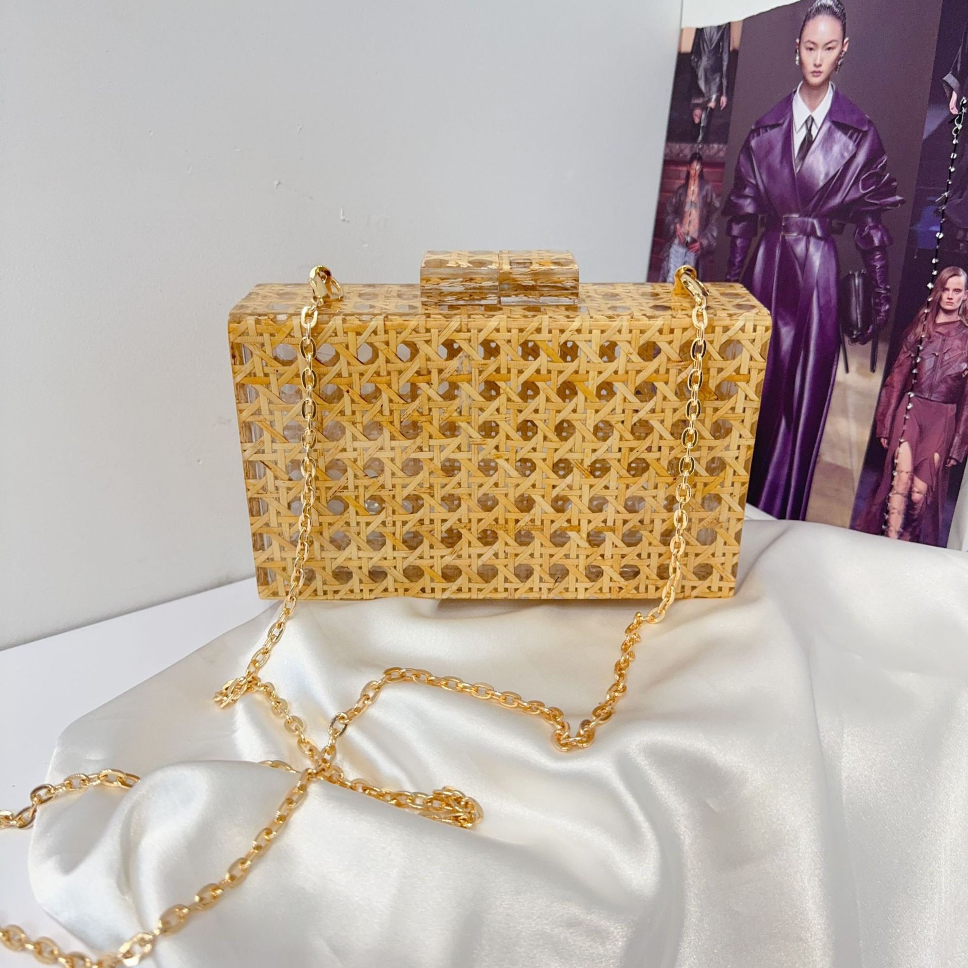 Retro Evening Party Wicker Acrylic Single-shoulder Chain Crossbody Bag For Women