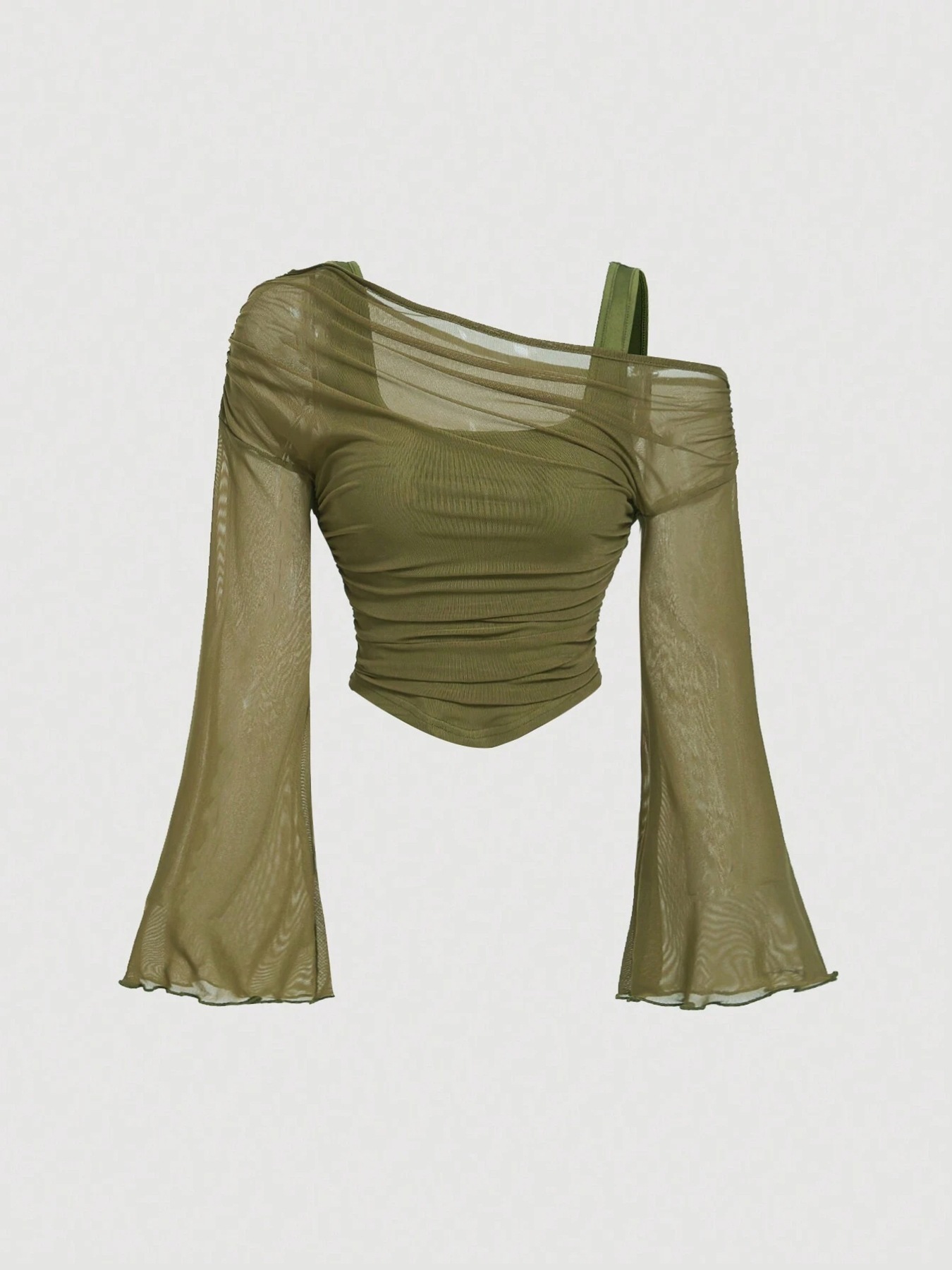Women's long-sleeve slim top – green colorway street fashion look