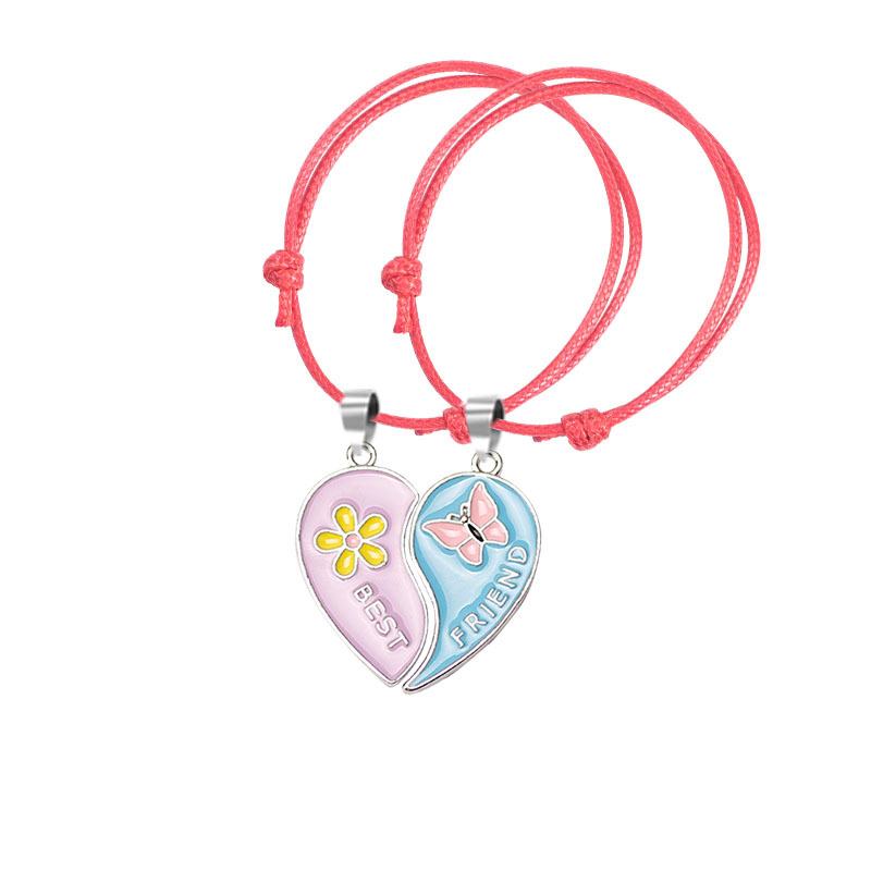 Bracelet Ins Heart-shaped Pink Blue Stitching Small Flower Small Butterfly Friends Series Adjustable