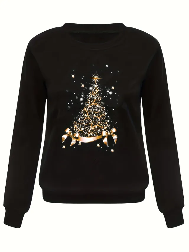 Women's Christmas Printed Loose Top Long Sleeve 1 Style - Shop at LoveMi