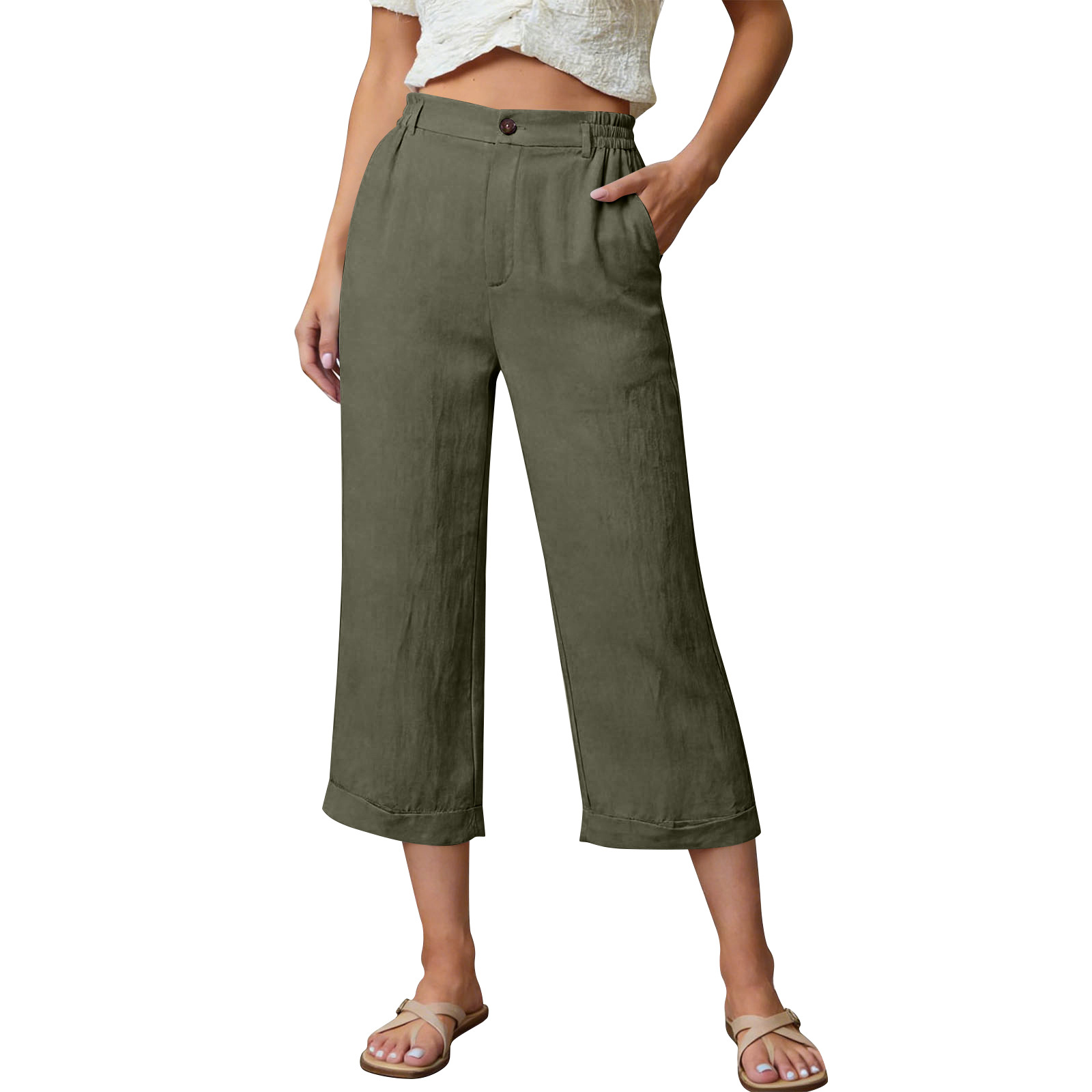 Pocketed Loose-fitting Breathable Summer Capri Pants For Home Wea - photo 8