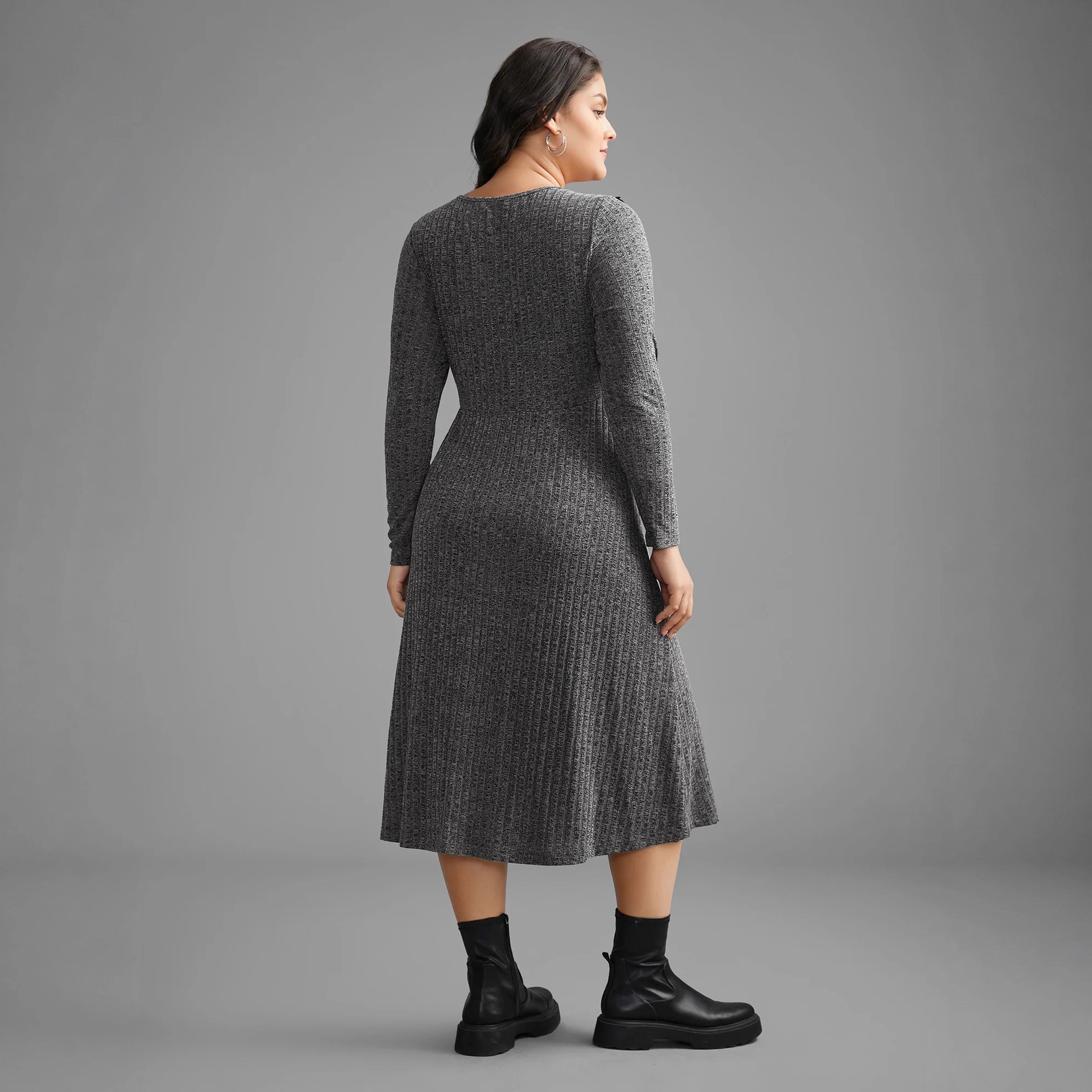 Casual Ruffled Long Sleeve Loose Round Neck Knitted Dress B0480760 6e70 4cbf Aba2 8020582579e8