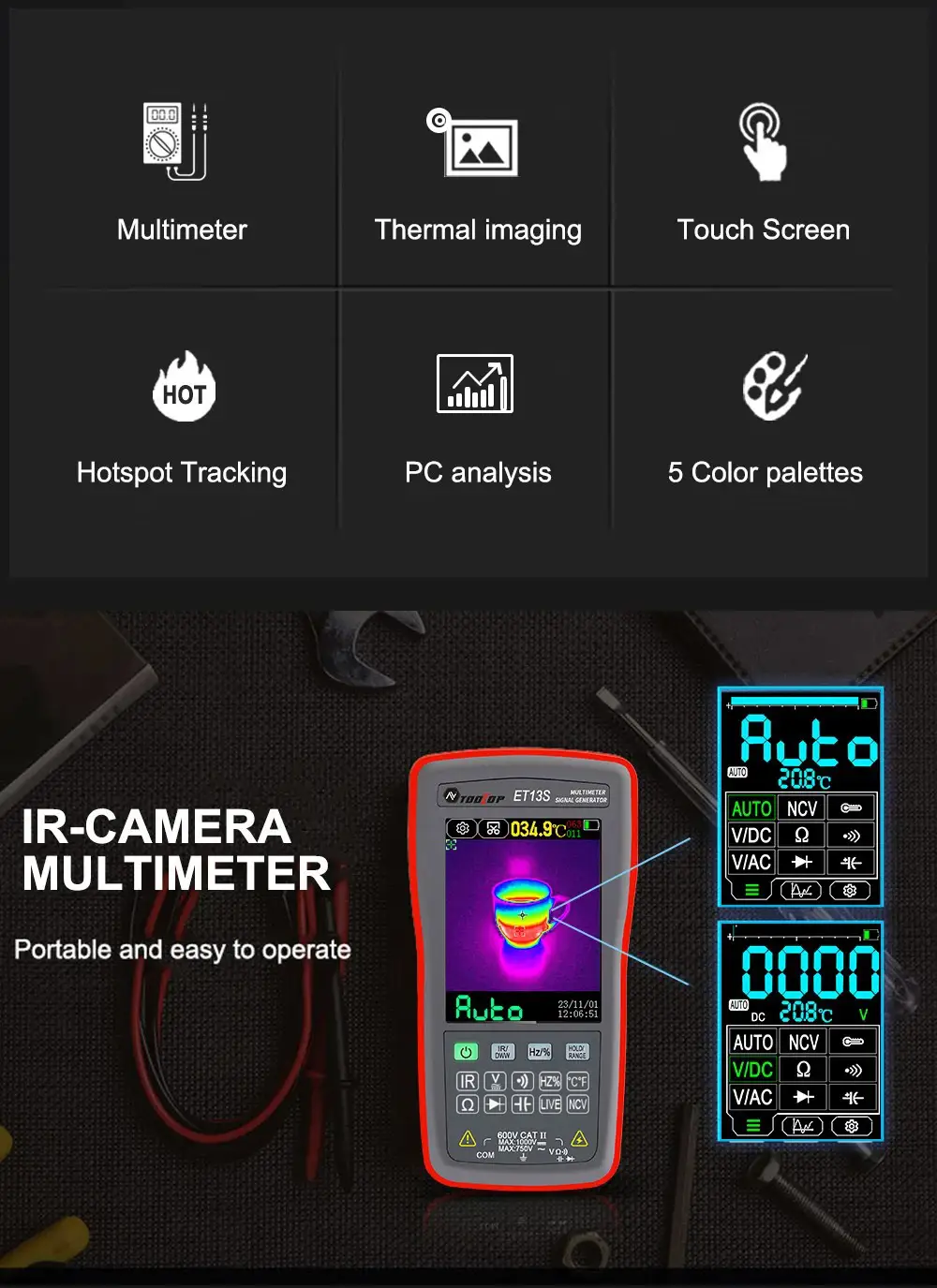 192192 Resolution Thermal Imaging 9999 Count Multimeter 2 In 1