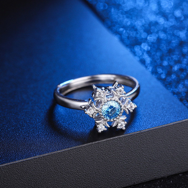 Retro Diamonds Snowflake S925 Sterling Silver Ring Sapphire
