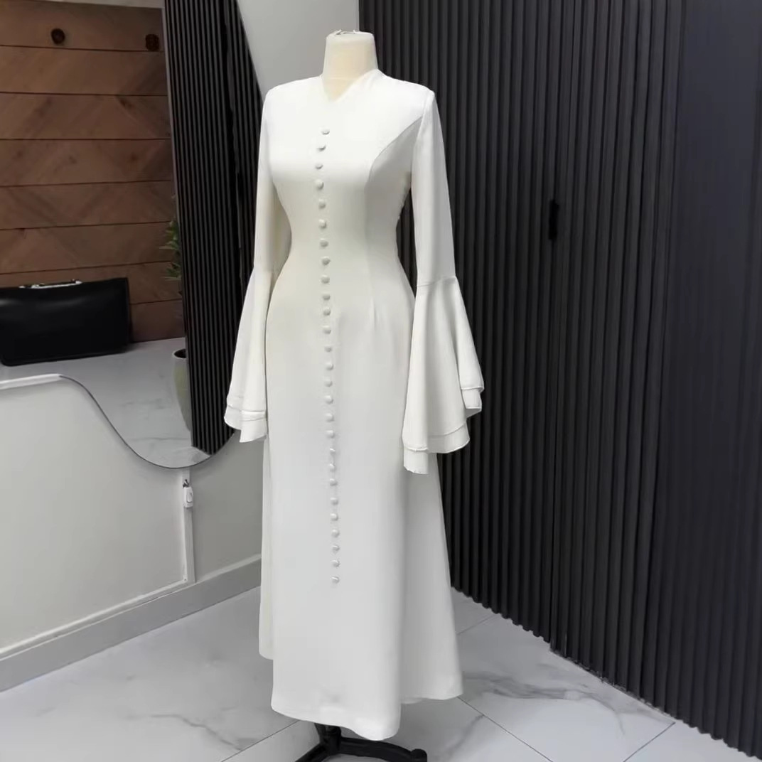 Slimming V-neck Casual Chic Button-up Long Dress