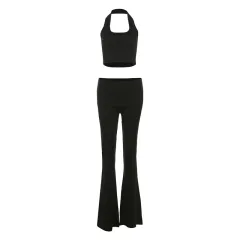 Women's Navel Halterneck Vest Slim Fit Slightly Suit - Black - View 1