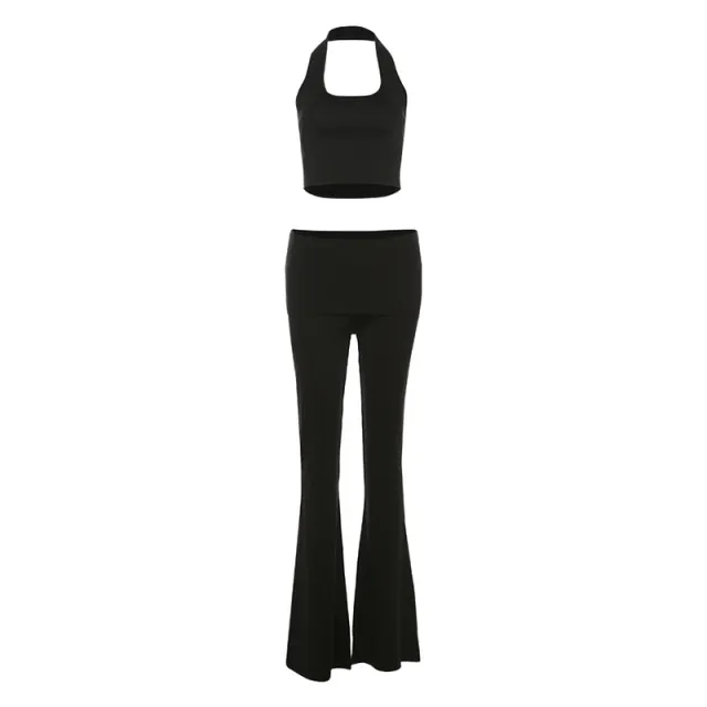 Women's Navel Halterneck Vest Slim Fit Slightly Suit Black - Shop at LoveMi