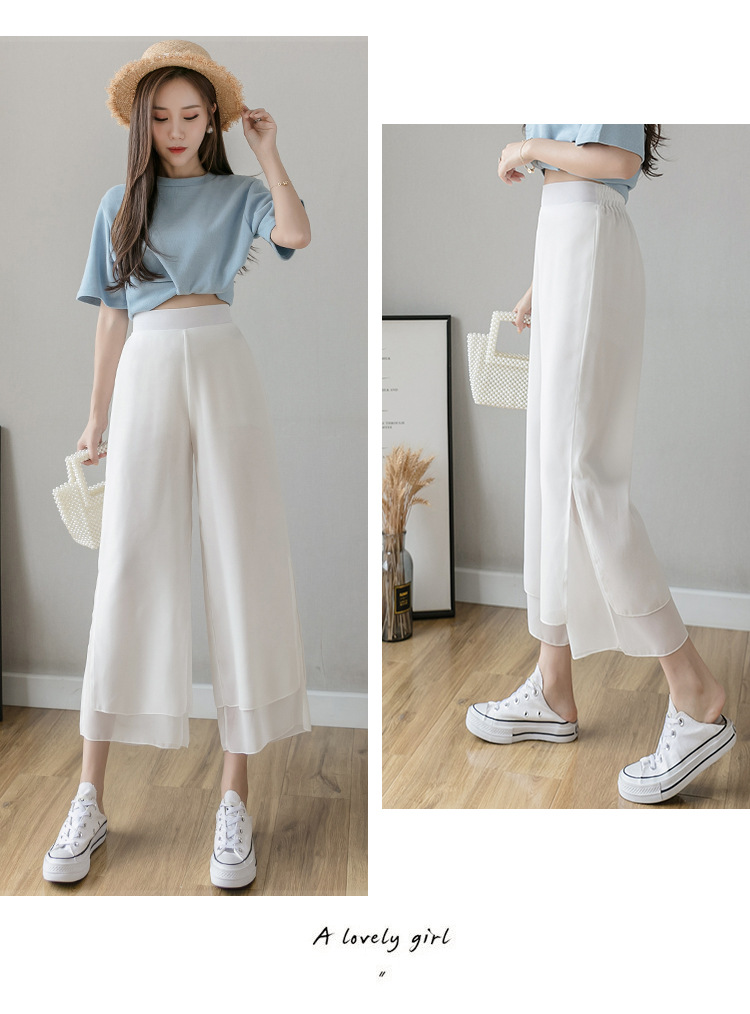 Title 17, High Waist Loose Ninth Hakama Pants Drape Chiff...