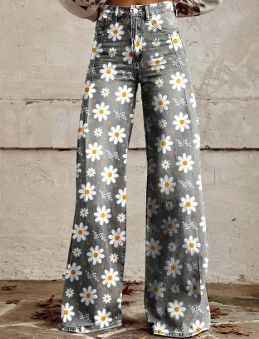 Thin Faux Denim Wide-leg Pants - Awp1A2427111-Xl