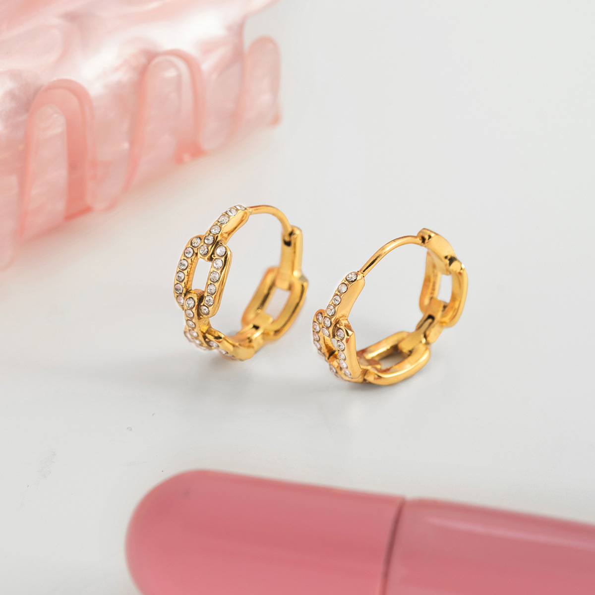 Womens White Zircon Chain Stainless Steel Earrings - Jewelry & Watches