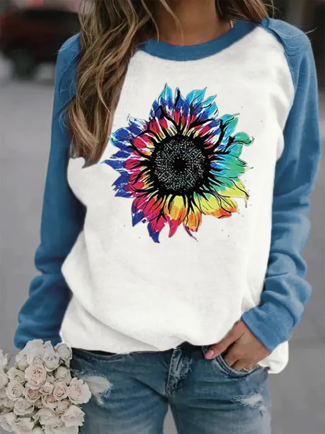 Winter New Raglan Pullover Leisure Printed Fleece Hoodie Blue - Shop at LoveMi